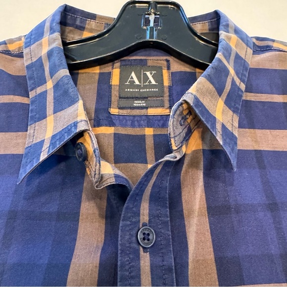A/X Armani Exchange Men's Blue and Tan Button Down Long-Sleeved Shirt Size XL - Picture 8 of 10